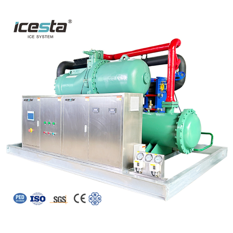Icesta otomatis Pendingin Air Industri yang sangat andal dengan Umur Panjang 60m&sup3;/jam Pendingin Sekrup Berpendingin Air untuk Pembenihan Perikanan / Industri Pengolahan Makanan