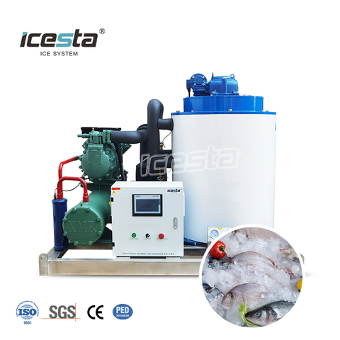 ICESTA เครื่องทำน้ำแข็งเกล็ดสแตนเลส ระบายความร้อนด้วยน้ำ 3 ตัน