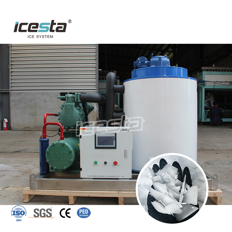 ICESTA เครื่องทำน้ำแข็งเกล็ดสแตนเลส ระบายความร้อนด้วยน้ำ 3 ตัน