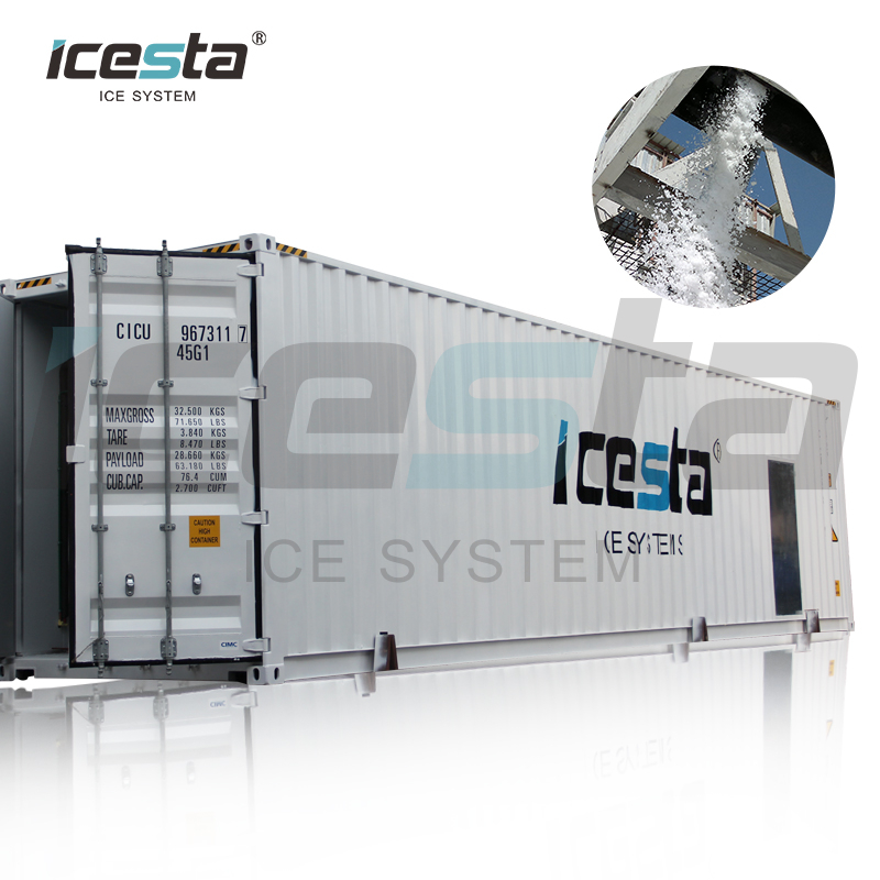 Containerized Flake ice plant with Automatic ice storage & Delivery & Weighing System (All-In-One) 