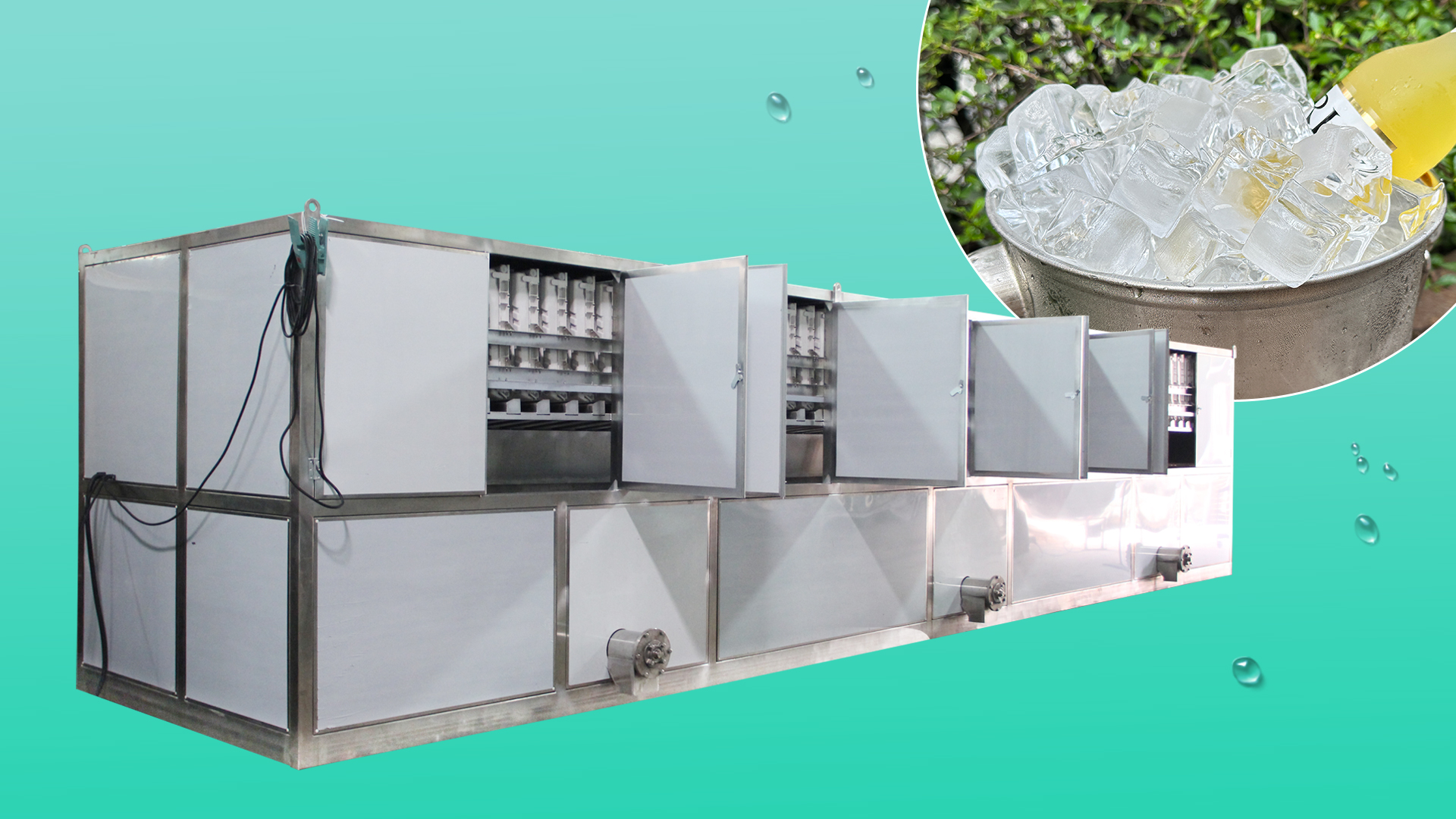 A m&aacute;quina industrial de gelo em cubos de 13 toneladas foi fabricada e testada na oficina ICESTA