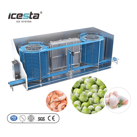 ICESTA Nako-customize na High Reliable Quick Freezing Technology Easy Operation Double Spiral Freezer para sa Seafood Shrimp